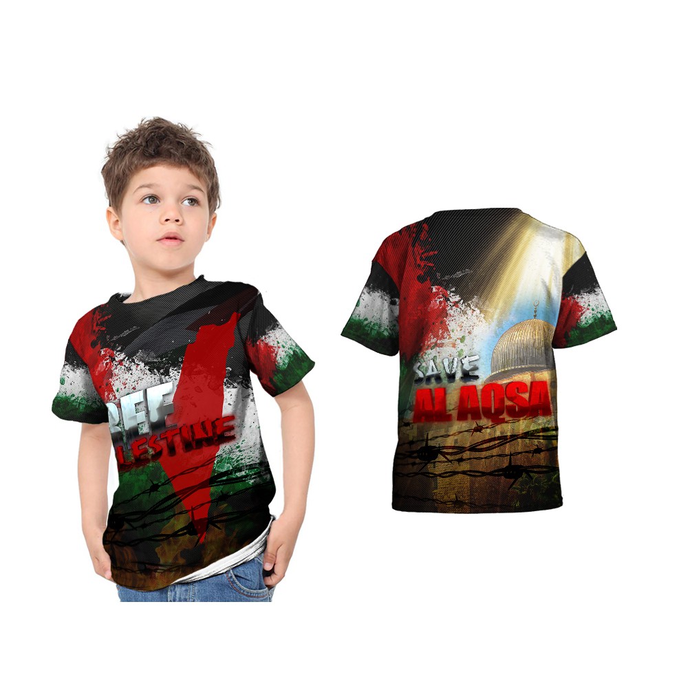 Kaos T-shirt Anak Free Palestina Terbaru Fullprint / Baju Anak Palestina / Kaos Anak palestina Murah