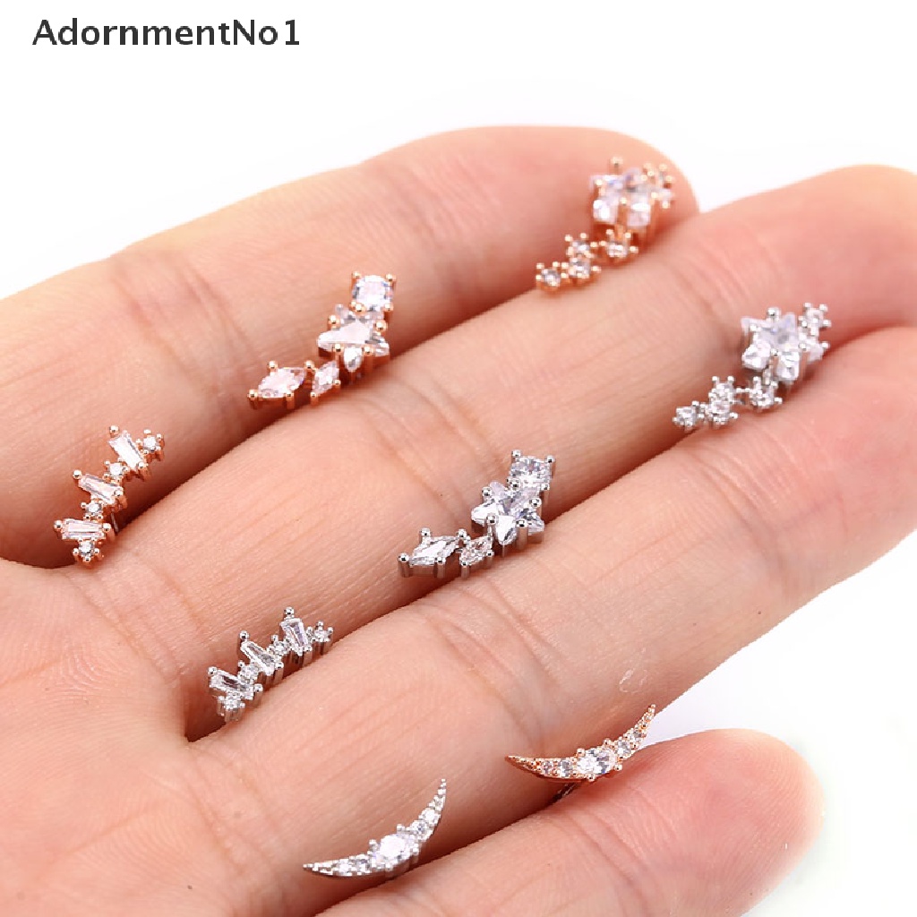 (AdornmentNo1) 1pc Anting Tindik Tulang Rawan Telinga Bahan Stainless Steel Hias Cz