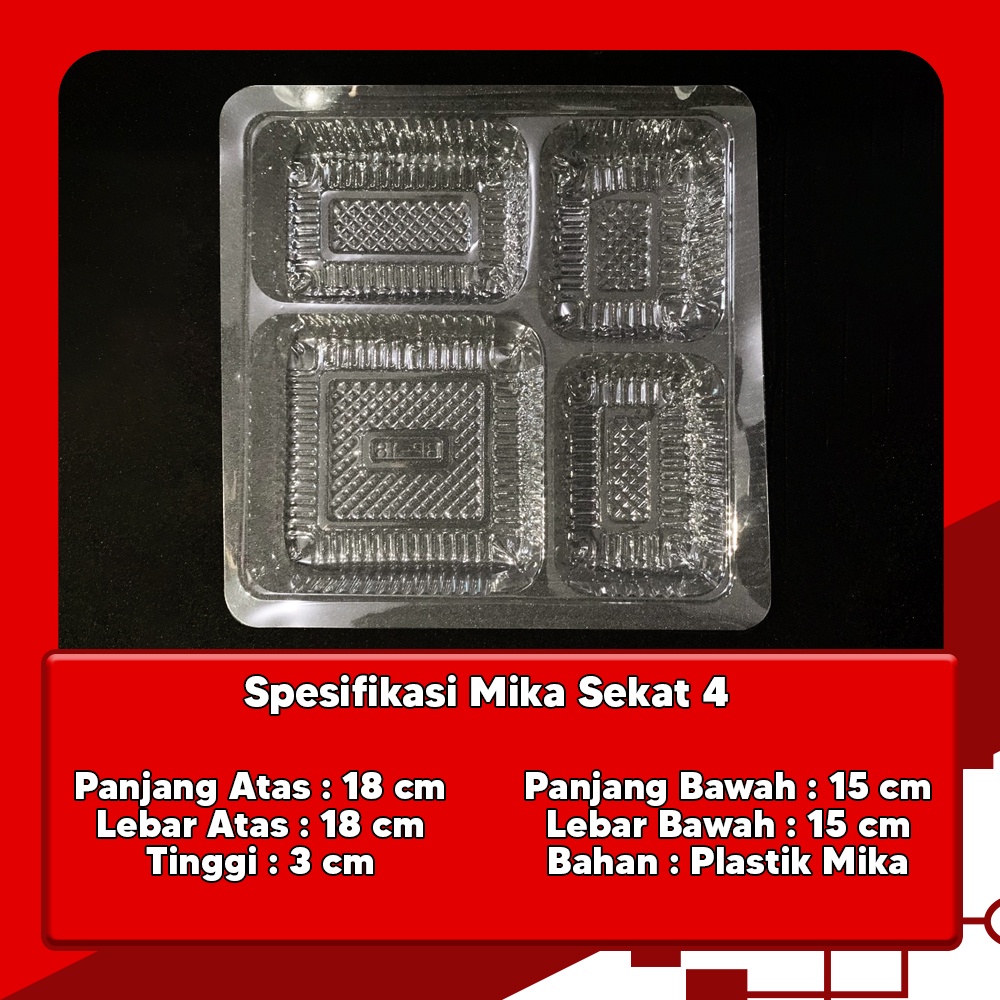 MIKA PLASTIK SEKAT 4 BOX CATERING NASI 18 / MIKA SEKAT 4 / 1 SET ISI 50 PCS PREMIUM