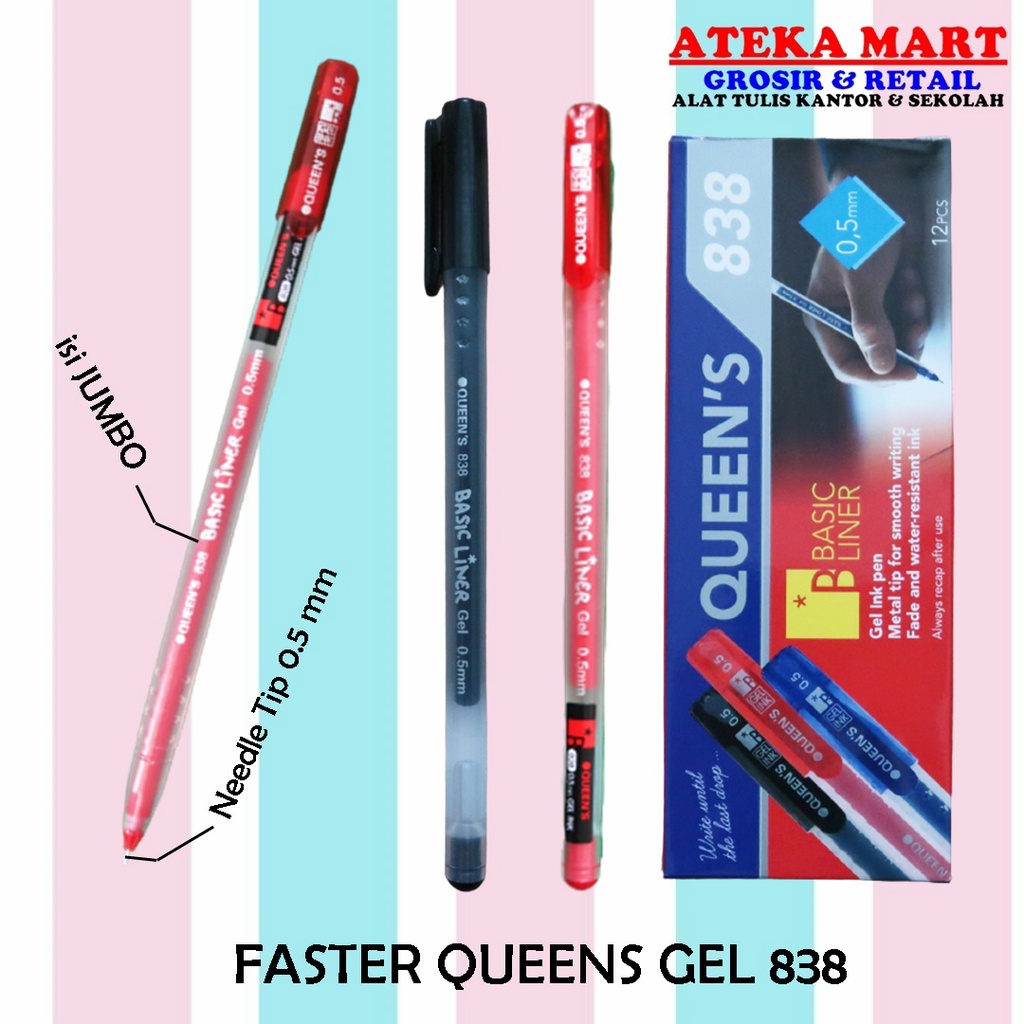 

[BOX/12PCS] FASTER QUEENS GEL PEN 838