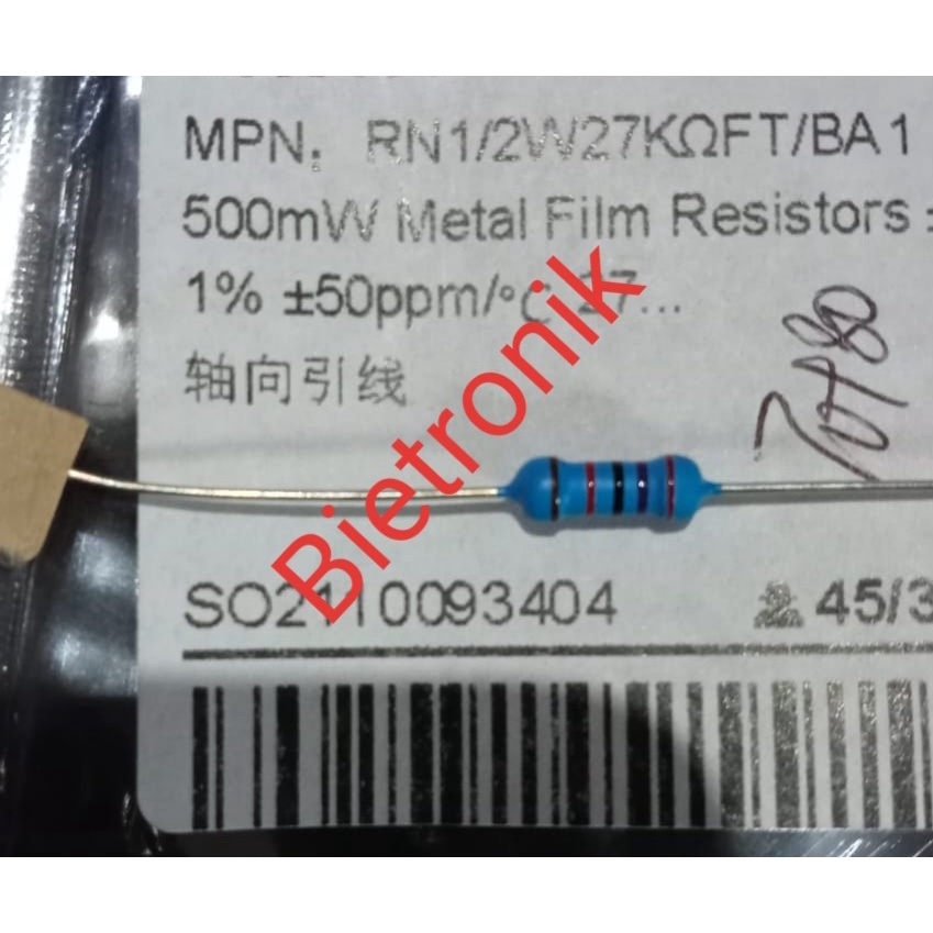 Resistor 27K Ohm 0.5W 1% Metal Film