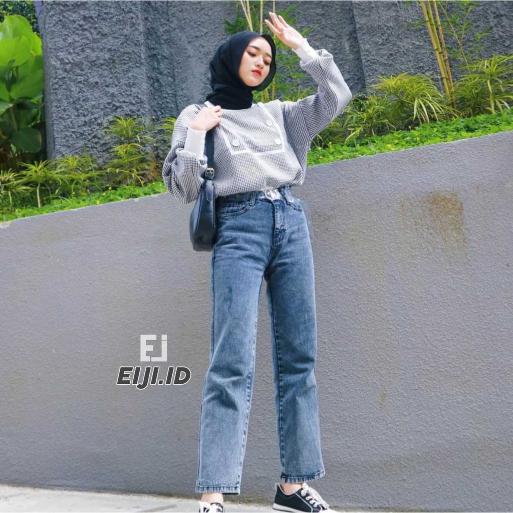 Celana Boyfriend High Waist Jeans Wanita