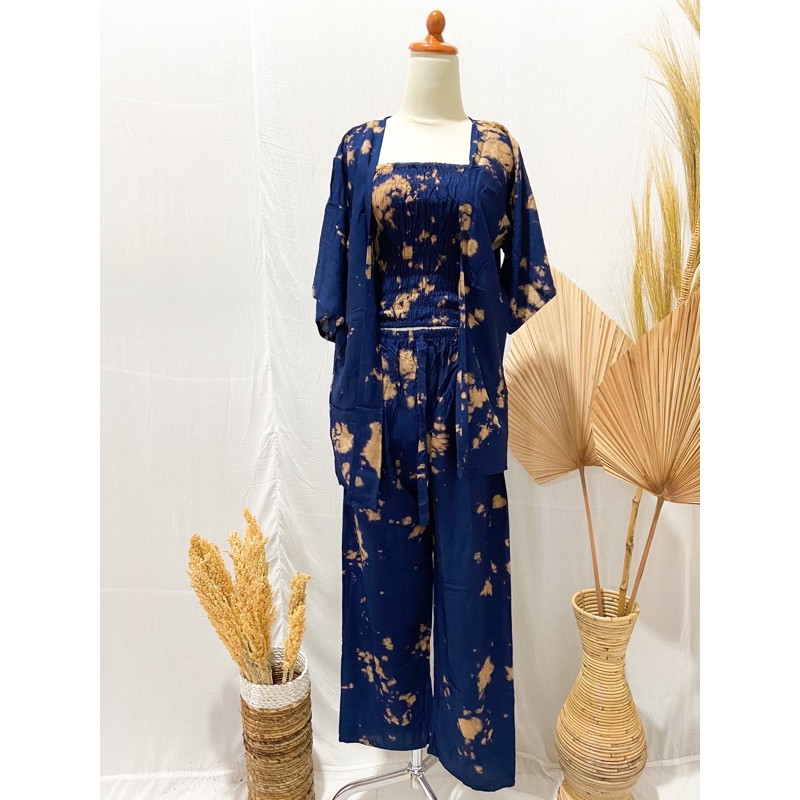 PUSAT FASHION WANITA TERLARIS SETELAN CARDIGAN KEMBEN TIE DIE BALI | VIRAL | KEKINIAN-Navy