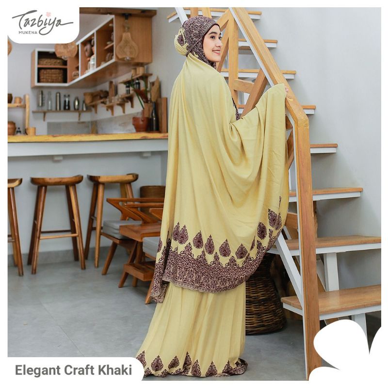 Mukena Tazbiya Sejadah Elegant Craft Khaki Dewasa Jumbo Katun Rayon Motif