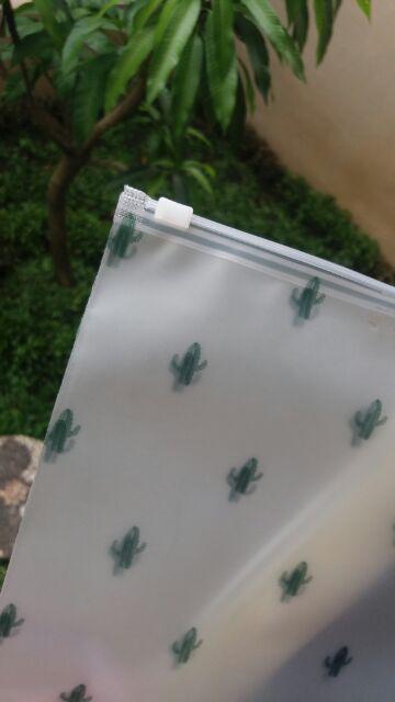 Cactus Zipper Storage Bag / Kantong Plastik Putih Transparan Serba Guna Motif Kaktus