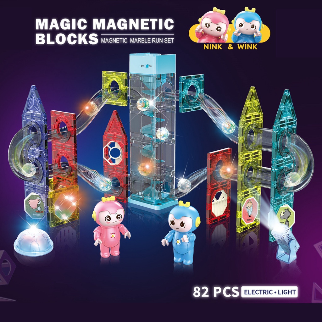 WE Magic Magnetic Blocks Magnetic Marble Run Set LED DIY + Music + Automatic