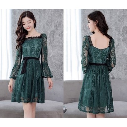 READY STOCK Dress Import Sexy Party Mini Pesta Lace Brukat Korea Green Gold Beige Wanita Murah