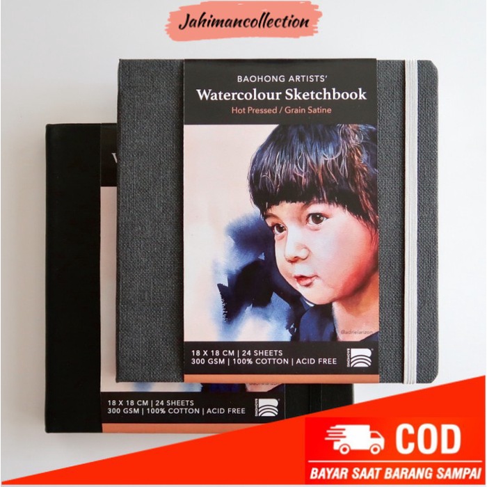 

✨ BISA COD ✨ Baohong Artist Watercolor Sketchbook 18x18cm 24 Pages 300gsm HP CP - Cold Press