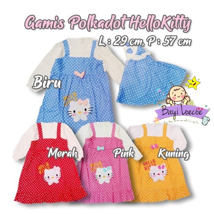 Gamis Hijab Anak Perempuan Hello Kitty Pita Overall Polkadot