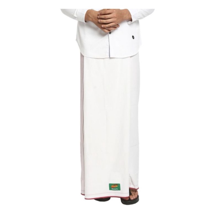 Sarung Atlas Favorit putih polos list abu-abu