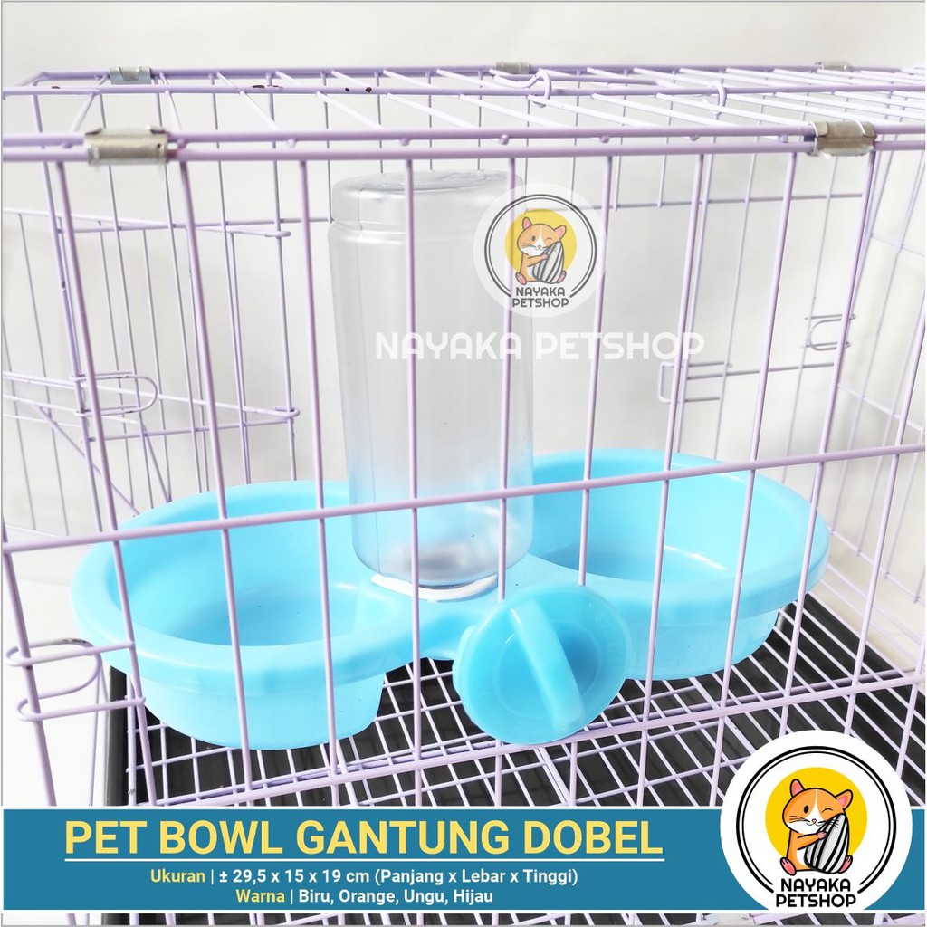 Pet Bowl Gantung Dobel Tempat Wadah Makan Botol Minum Kucing Kelinci