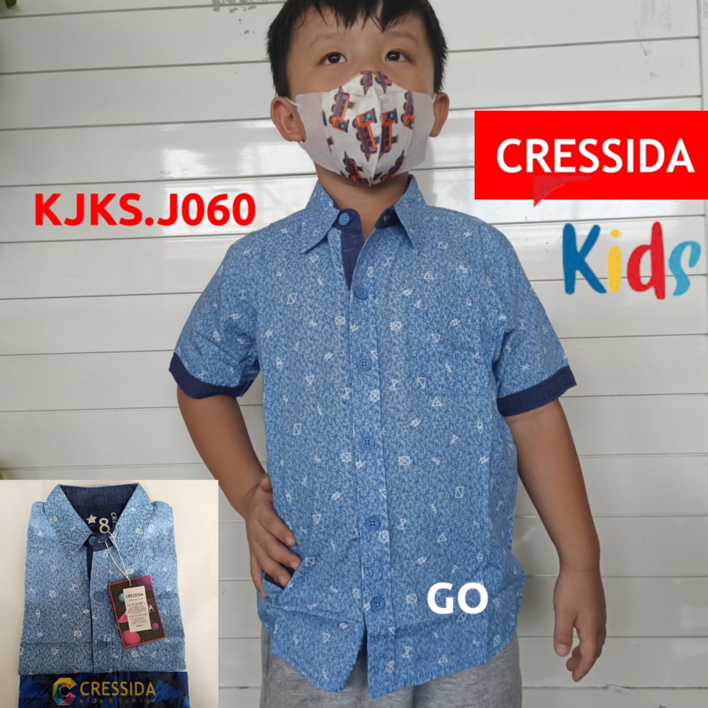 gos CRESSIDA KIDS KEMEJA Anak Salur Motif Hem Atasan Lengan Pendek Anak Cowok