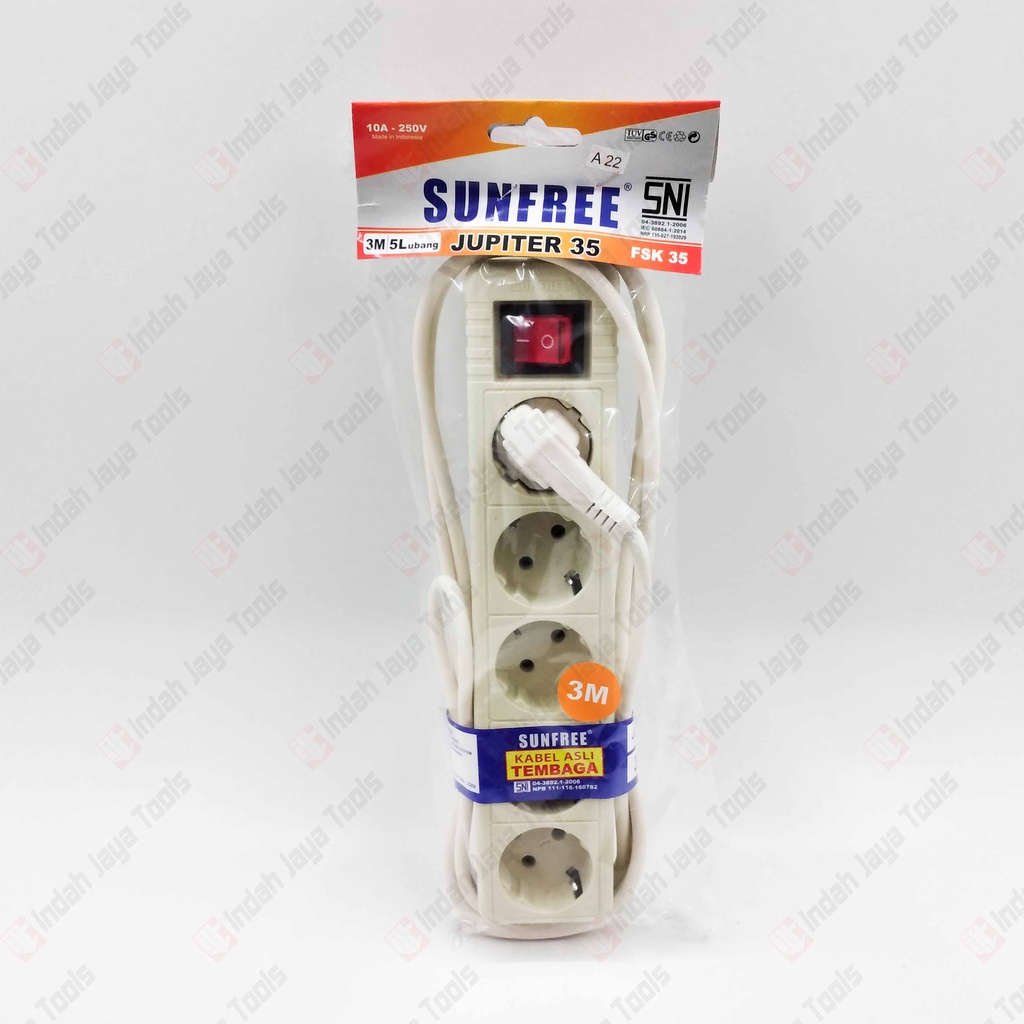 SUNFREE JUPITER 35 Stop Kontak 5 Lubang Kabel 3 M Colokan Listrik