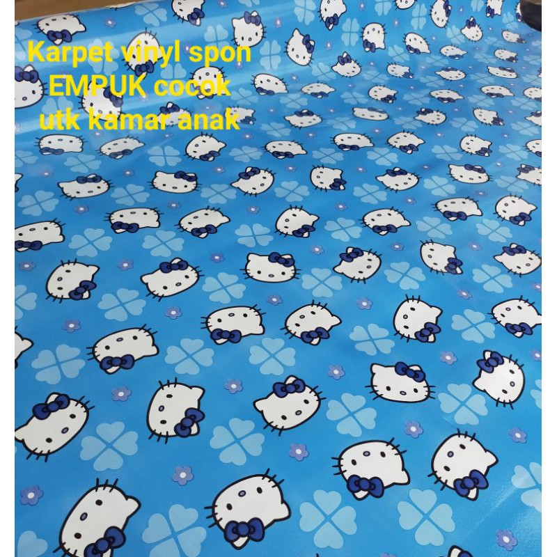 Karpet Vinyl SPON empuk tebal 1,2mm karakter hello kitty  lebar 2mt dijual per 0.5mt x 2mt