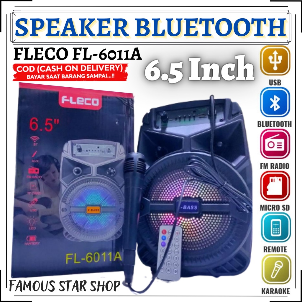 TERMURAH ~ // Speaker Bluetooth Fleco F-6011A Speaker Karaoke 6,5 BIG SOUND +BONUS MIC // Speaker Bluetooth Portable Karaoke 6,5 in // Fleco FL-6011A | FMS