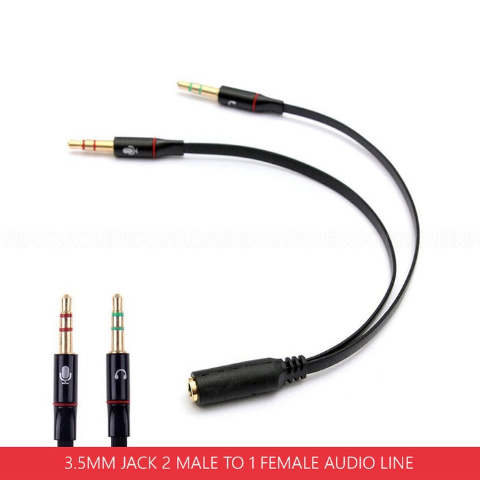 Audio Mic Splitter Adapter Headset Jack Audio 1 Female to 2 Male