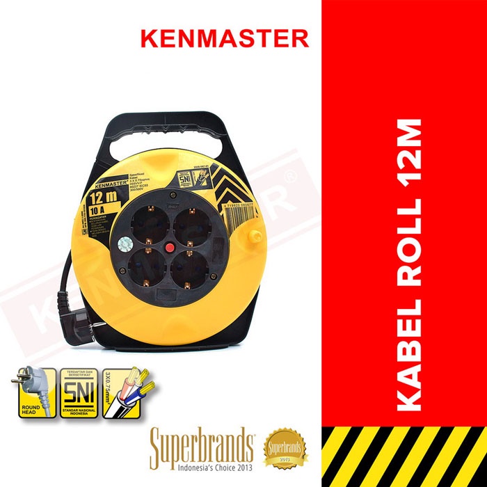 Kenmaster Kabel Roll 12 Meter 4 Lubang Colokan Listrik 10A