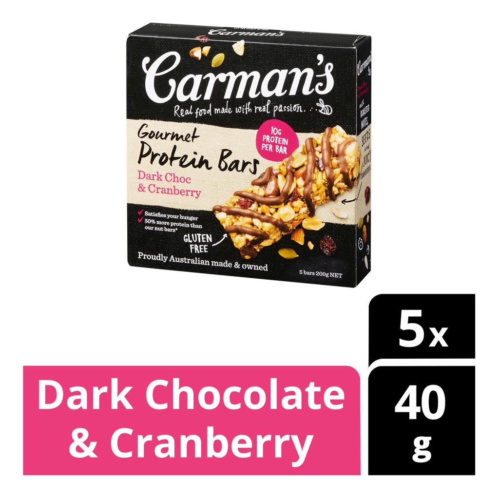 

Carman's Gourmet Protein Bars - Dark chocolate&cranberry/ Yoghurt Berry/ Dark Choc&almond