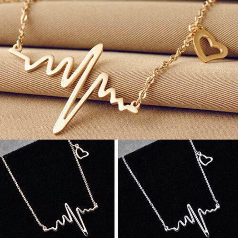 Kalung Rantai Liontin DETAK Jantung Hati Gaya Korea Fashion Cewek Electrocardiogram Necklace Wanita