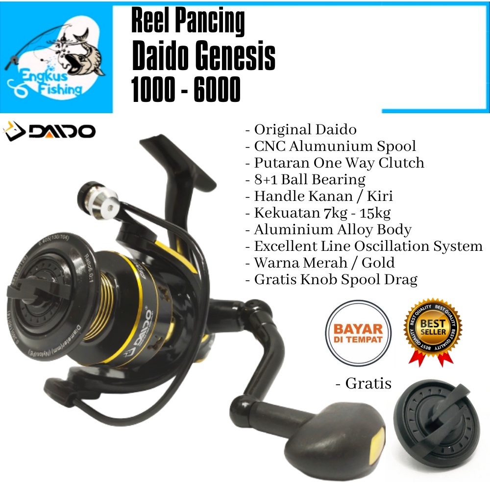 Reel Pancing Daido Genesis 1000 - 6000 One Way (8+1 Bearing) Spool Alumunium Murah - Engkus Fishing