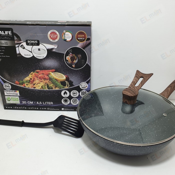 Wok Pan Idealife  Marble Coating 30cm IL 30WK Panci Wajan Anti Lengket/Wok Pan Idealife  Marble Coating 30cm IL 30WK Panci Wajan Anti Lengket/Wok Pan Idealife  Marble Coating 30cm IL 30WK Panci Wajan Anti Lengket