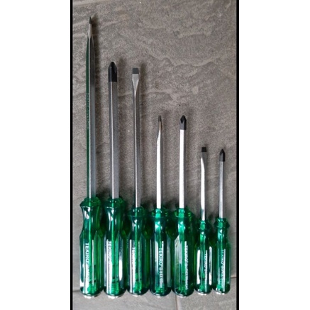 TEKIRO OBENG SET 7 PCS TEMBUS KETOK GO THRU SCREWDRIVER HIJAU