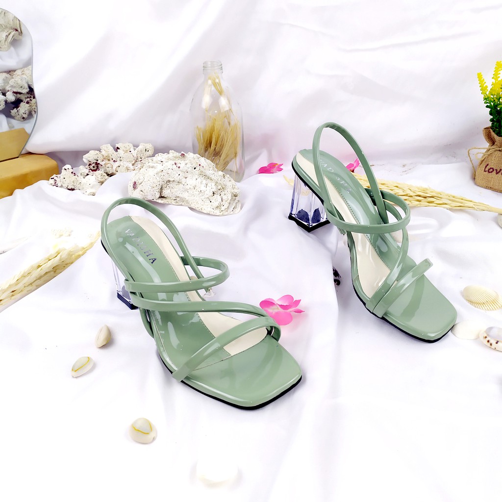 VADISHA QUEENSHA Sendal Wanita, Sendal Heels/ Sendal Hak Kaca 7cm  RN 706 By.Keynarra Store