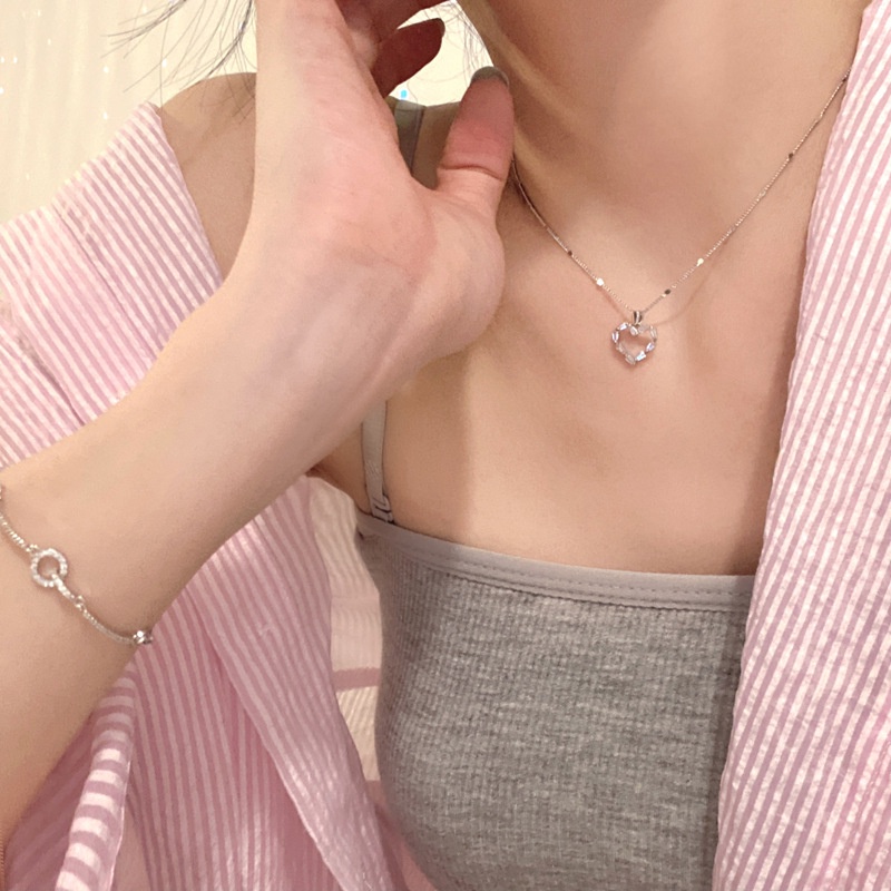 Candy Jewelry Fashion Simple Heart Necklace Silver Plated Love Zircon Necklaces for Women Korean Clavicle Chain