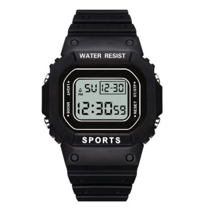 JAM TANGAN DIGITAL RUBBER PRIA WANITA SEGI KARET SPORT LED MURAH-PUTIH POLOS