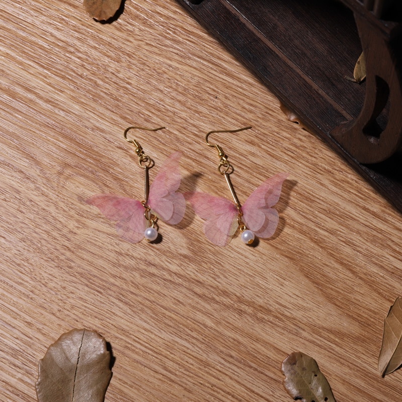 CHARMS 10pcs Konektor Liontin Sayap Kupu-Kupu Bahan Tulle Warna-Warni Untuk Membuat Perhiasan Anting