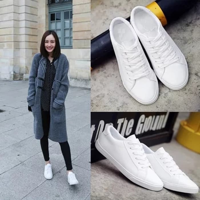 Sepatu Sneakers Wanita Hitam Putih Polos