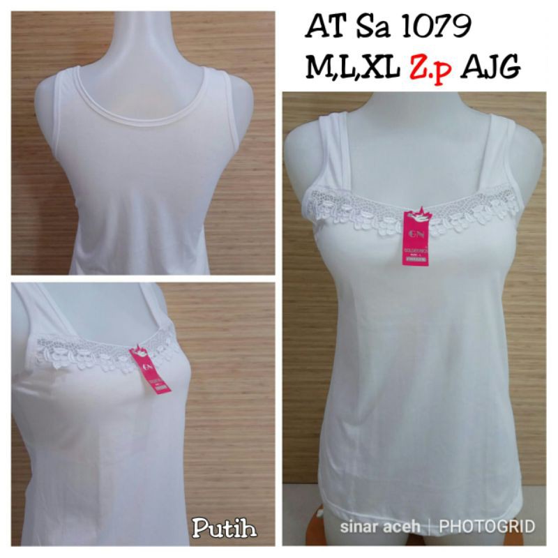 GN SA1079 Tanktop katun tebal | GOLDEN NICK | Tanktop Tali besar katun tebal Putih Renda