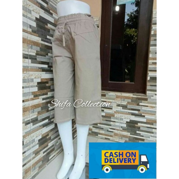 Celana Kulot Wanita Pendek 7/8 Bahan Twill Combed Diamond, Size Standar-Jumbo-Super Jumbo