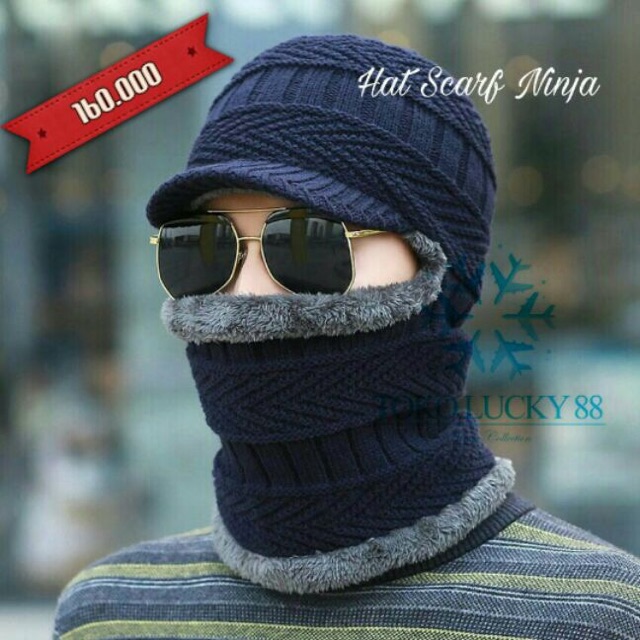 IMPORT Topi Syal bulu Ninja Winter Musim Dingin Rajut Wool Infinity