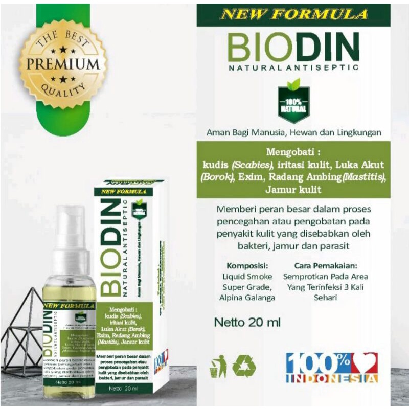 Biodin Spray 20ml obat jamur scabies demodex anjing kucing kelinci obat luka hewan