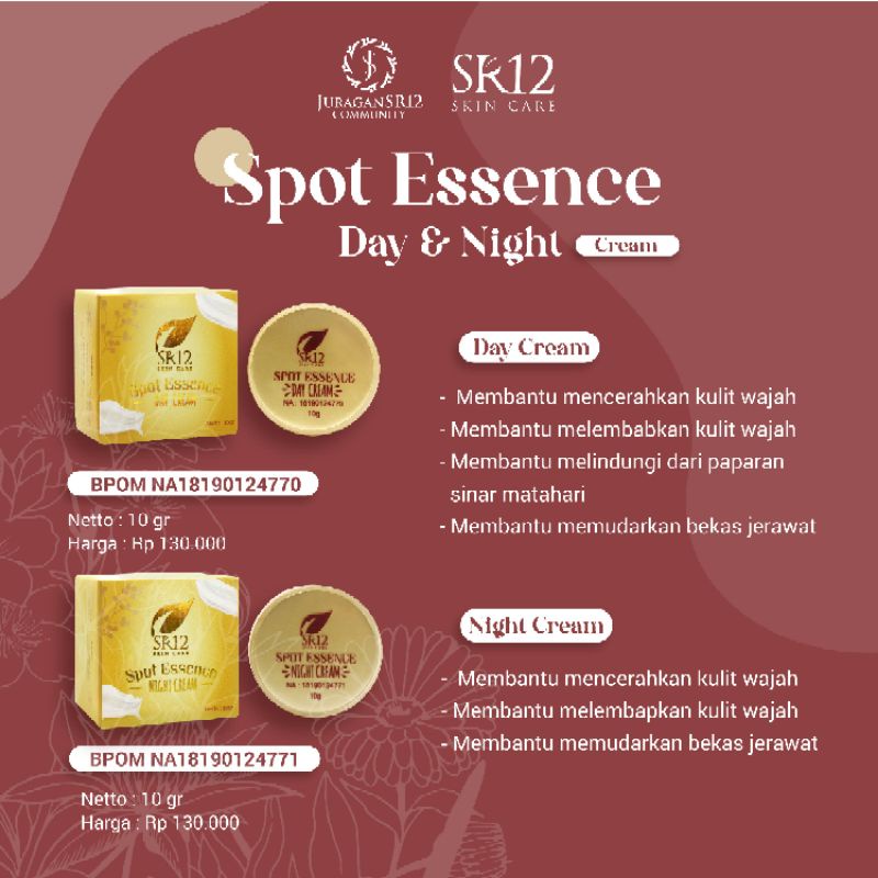 TUMPAS BEKAS JERAWAT , FLEK HITAM &amp; NODA WAJAH ..!! SPOT ESSENCE DAY &amp; NIGHT CREAM SR12 STANDAR BPOM