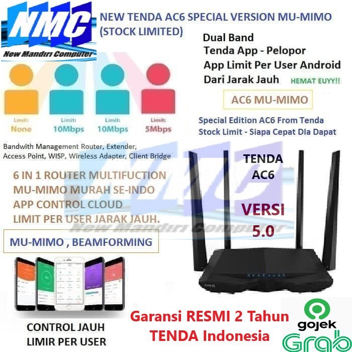 Tenda AC6 HIGH SPEED REPEATER WIFI AC1200 MU-MIMO SMART DUAL-BAND ROUTER