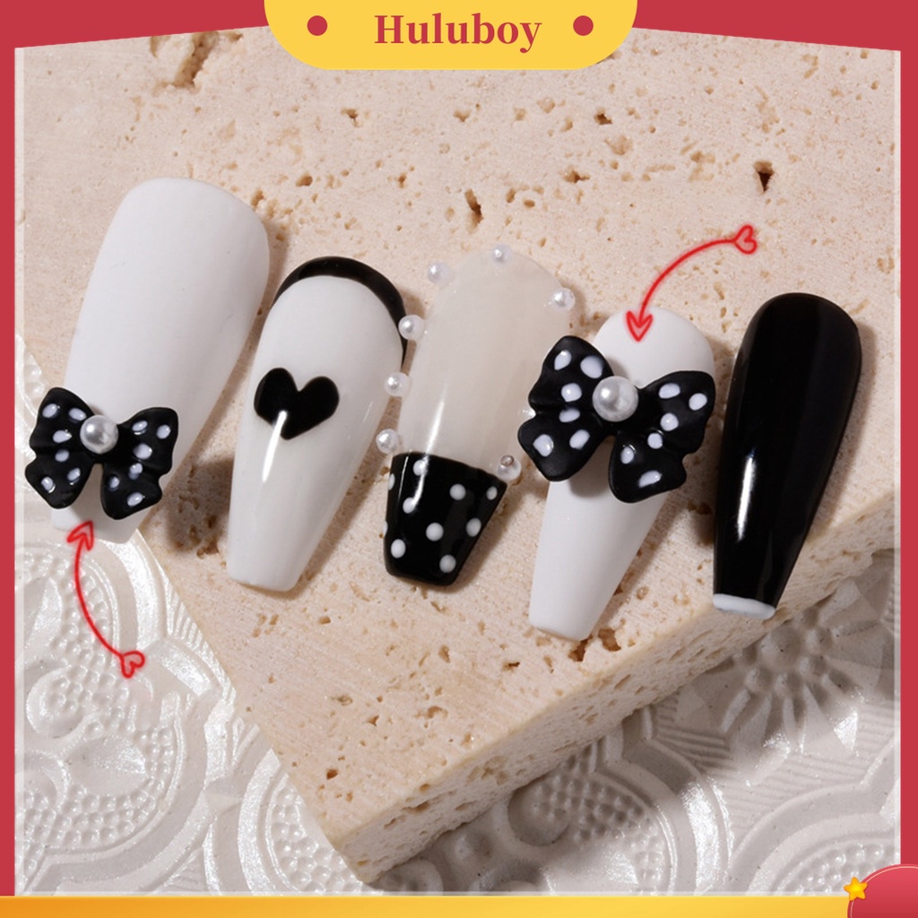 Huluboy Huluboy♡ 5pcs / Set Hiasan Kuku Bentuk Pita Aksen Mutiara Imitasi Untuk Aksesoris Nail Art / Salon