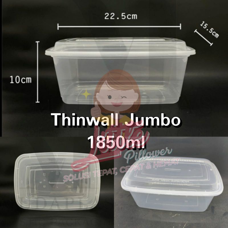 (ISI 25PCS) Thinwall 1850ml Jumbo - Lunch Box Salad -Kotak Makan Besar Jumbo Hemat