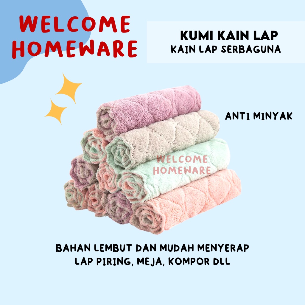 Kumi Kain Lap Serbaguna Microfiber Anti Minyak Dapur Meja Piring Gelas