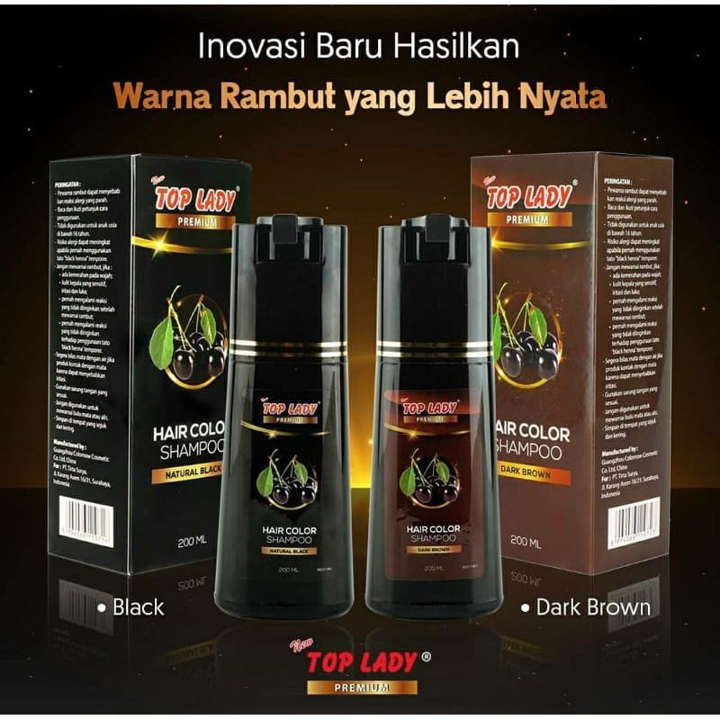 - Top Lady Premium Hair Color Natural Black 200 mL - Sampo Pewarna Rambut
