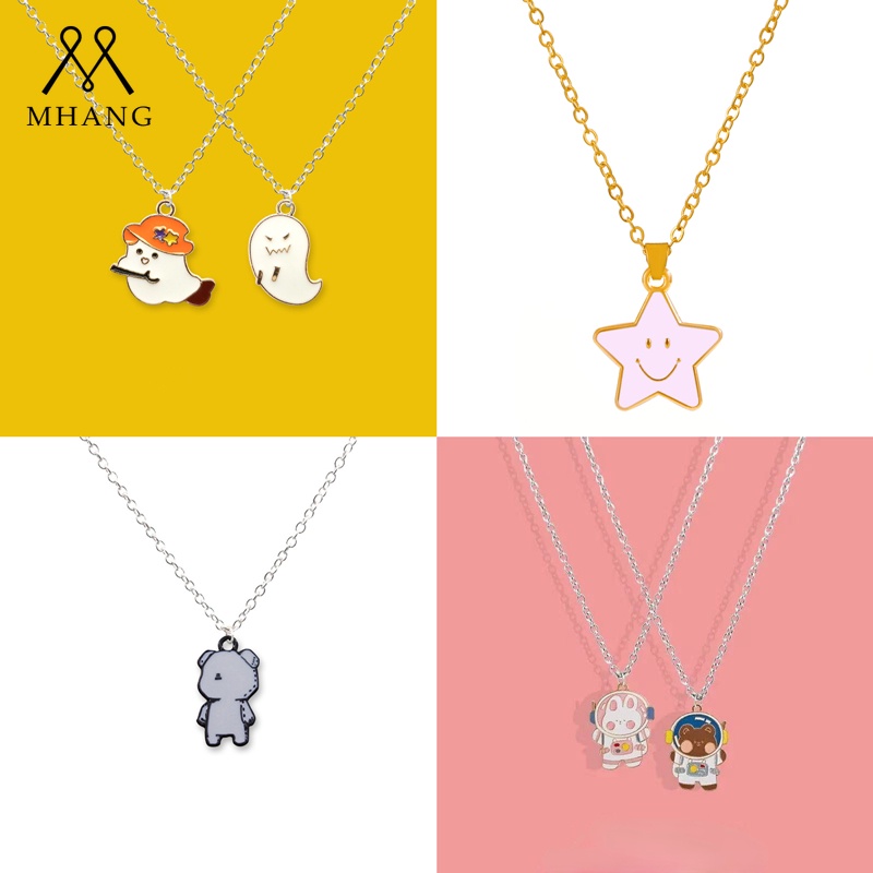 Kalung Rantai Dengan Liontin Astronot Luar Angkasa + Bintang + Hantu Terbang Untuk Wanita