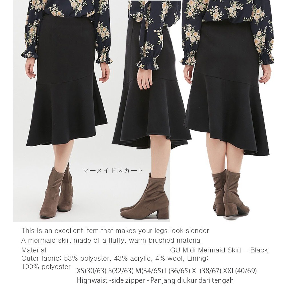 GU by UNQ Midi Mermaid Skirt - Rok Wanita Original Branded-6