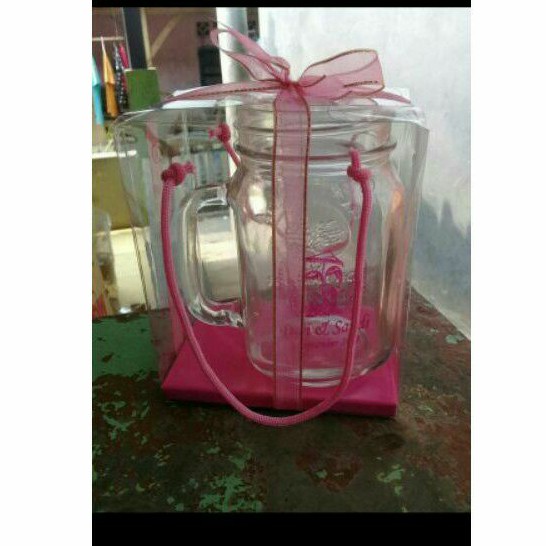 souvenir gelas jar harvest sablon nama plus kemas box mika drink jar sablon custom