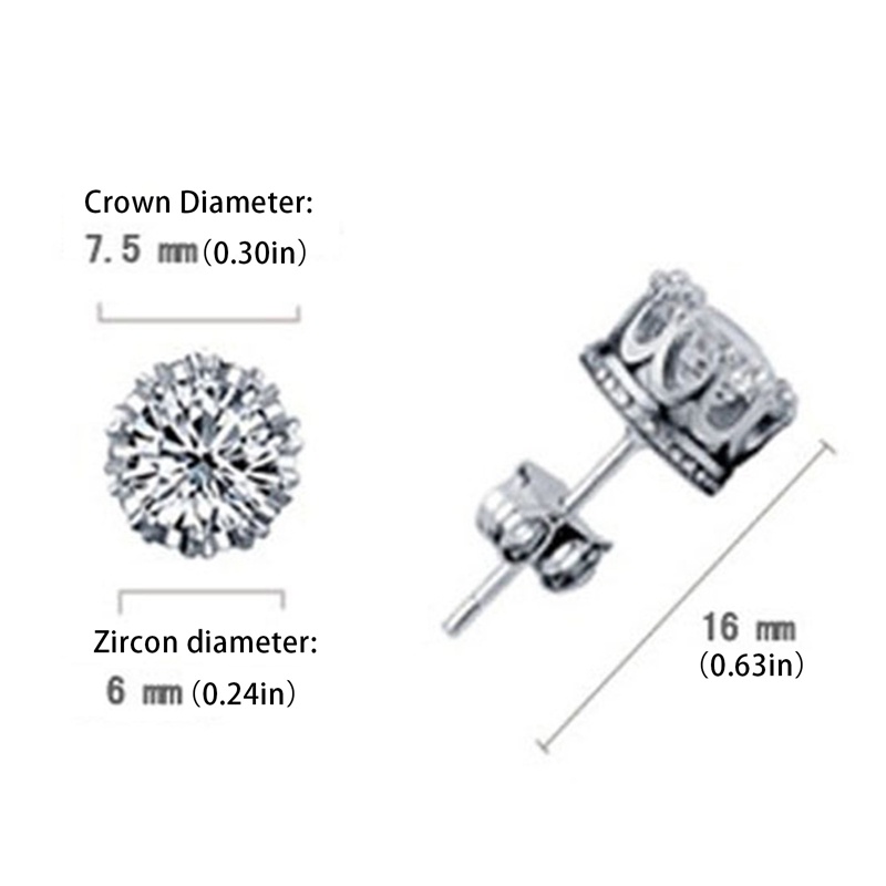 Anting Tusuk Sterling Silver 925 Desain Mahkota Hias Zircon Berlian Imitasi Gaya Korea Untuk Unisex