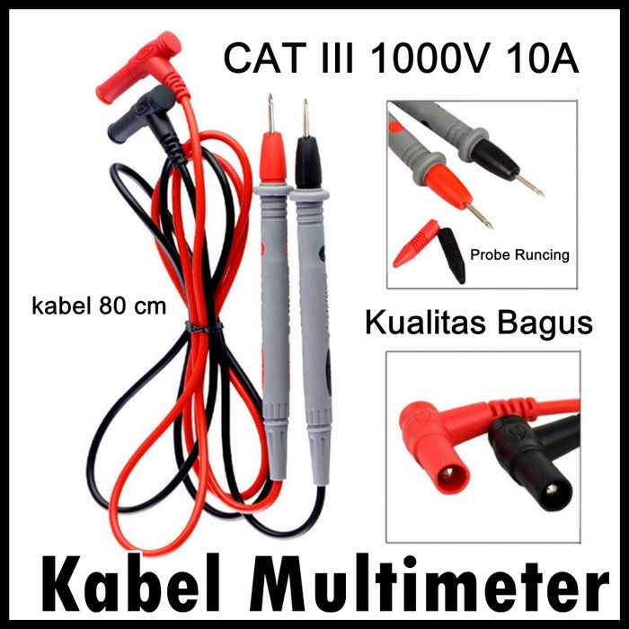 Kabel Multimeter Probe Jarum 1000V 10A Multi Tester Kualitas Bagus