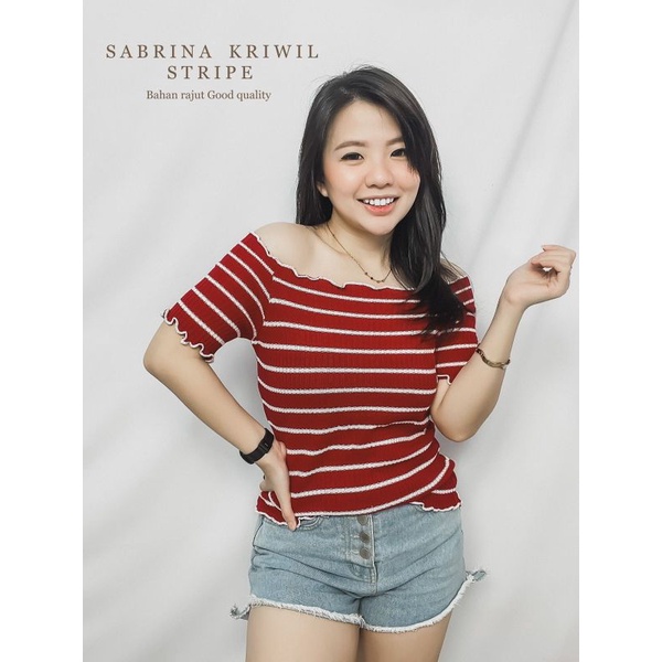 MDLV ~ BAJU RAJUT SABRINA KRIWIL STRIPE // ATASAN RAJUT CEWEK // WOMEN KNIT TOP // FASHION WANITA