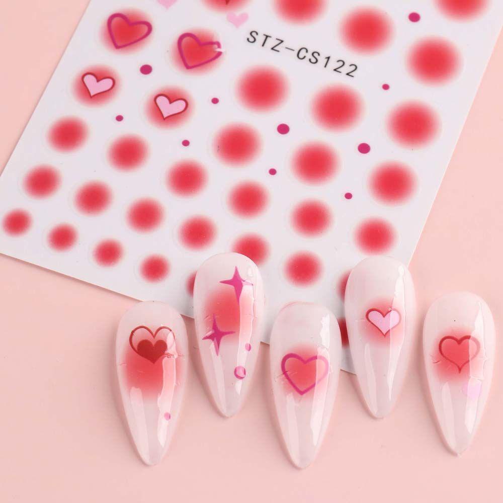 NEEDWAY Blush Stiker Kuku Bulan Karakter Cina Cinta Hati Bentuk Tidak Teratur Dekorasi Nail Art
