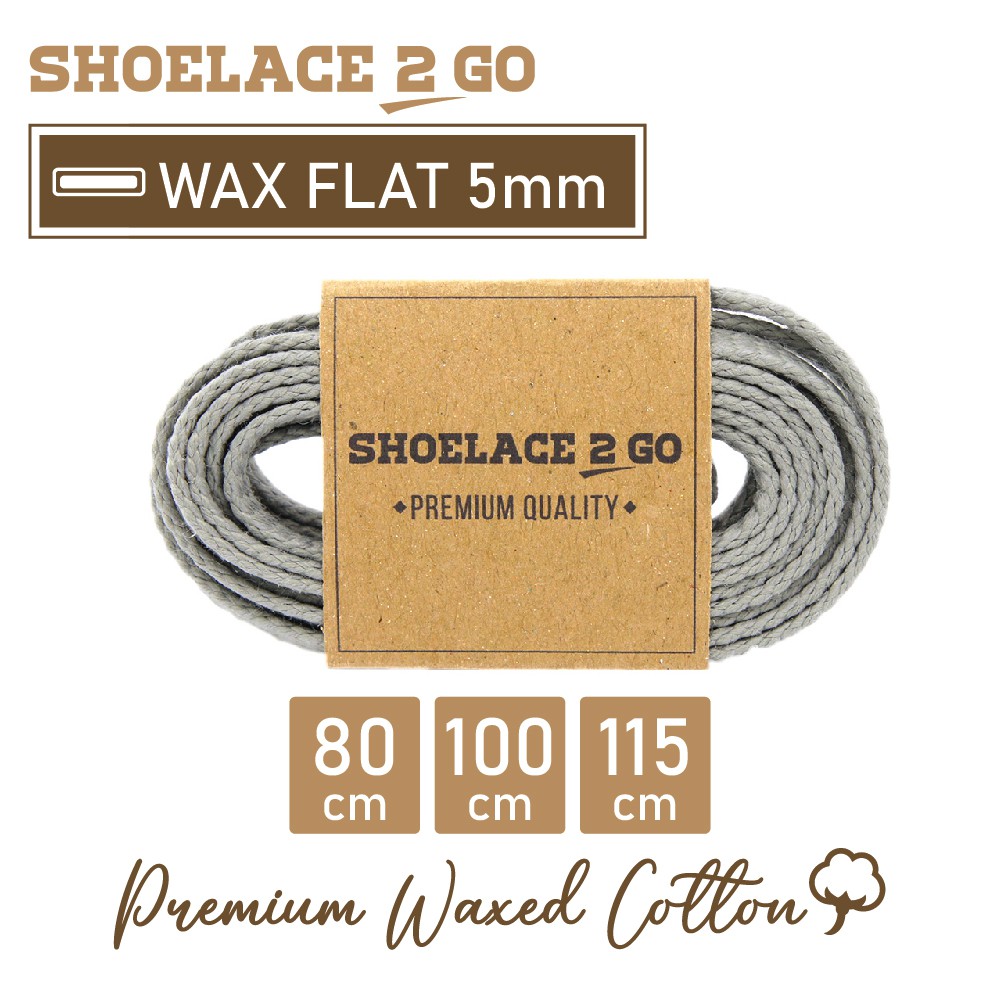 SHOELACE 2 GO PREMIUM TALI SEPATU LILIN WAX GEPENG PIPIH FLAT - WF5 - E1 - GREY - 5MM