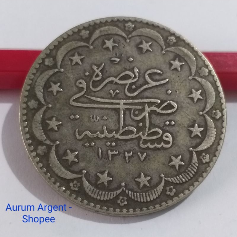 SD.37-- 1 PC KOIN PERAK KUNO ASLI 20 KURUSH KEKAISARAN OTTOMAN - SULTAN MUHAMMAD-V TH 1917. -- SILVE